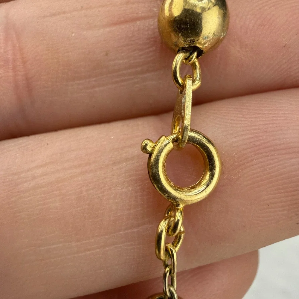 Vintage Ball Bead Necklace 6mm Gold Tone Polished Classic Strand 32